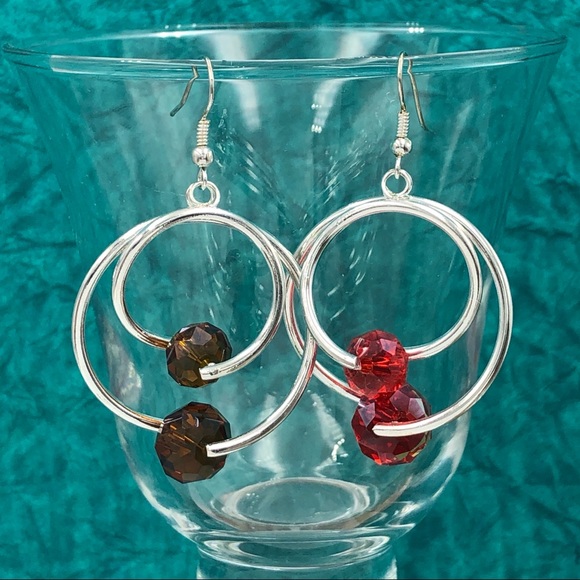 🍀 Double Circle Bead Dangle Earrings - Picture 1 of 3